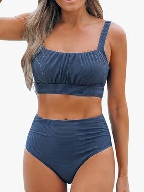 CUPSHE Ruched Twist Back Two Piece Bathing Suit